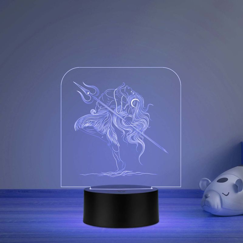 3D Illusion Shiv shambhu Night lamp for Home puja Room mandir Temple Home décor with multicolored